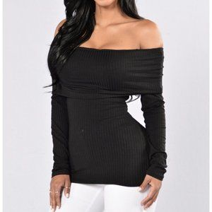 Black off shoulder long sleeve top